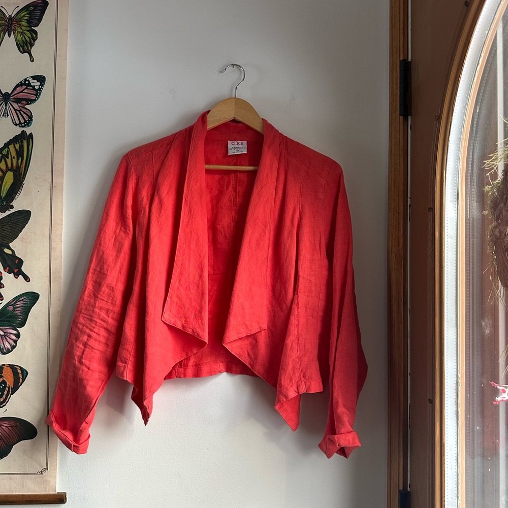 Vintage Click 100% Linen Orange Open Front Drape Cardigan